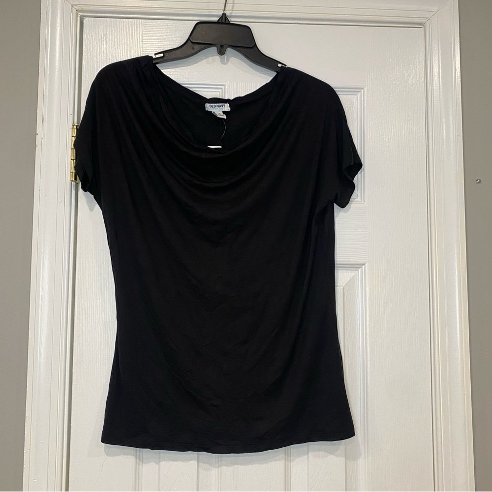 Old Navy Black Drape Cowl Neck Short Sleeve Shirt Womens Small Top NWT